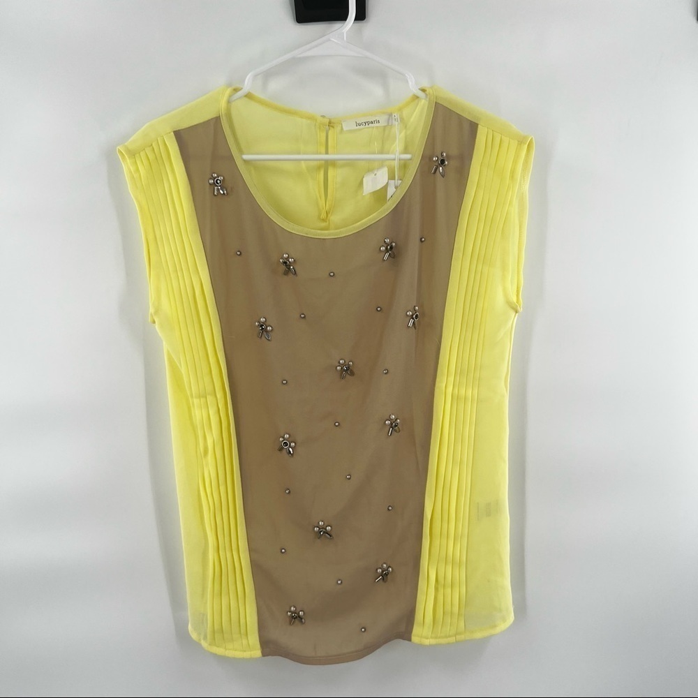 Lucy Paris yellow bejeweled blouse top size M